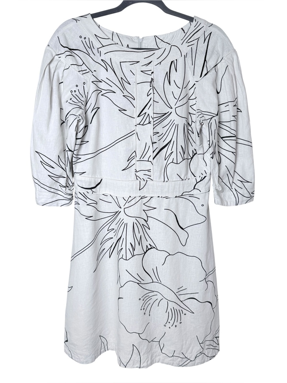 Banana Republic size 6 White Dress with Black Floral Outline - LINEN Blend